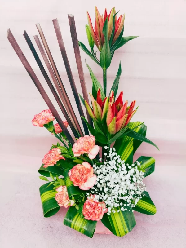 Pink Carnation Lily Bud Table Arrangement