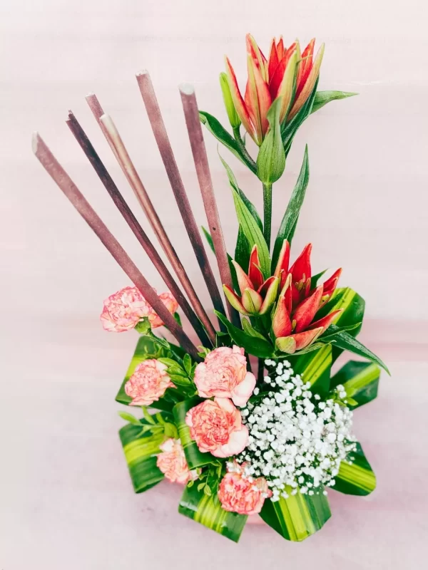 Pink Carnation Lily Bud Table Arrangement
